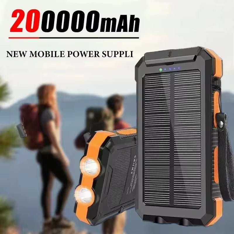 200000Mah Solar Power Bank Portable Large Capacity Charger Compatible with IOS Android USB-A and USB-C Fast Charging