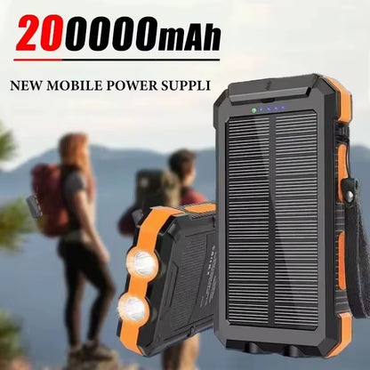 200000Mah Solar Power Bank Portable Large Capacity Charger Compatible with IOS Android USB-A and USB-C Fast Charging